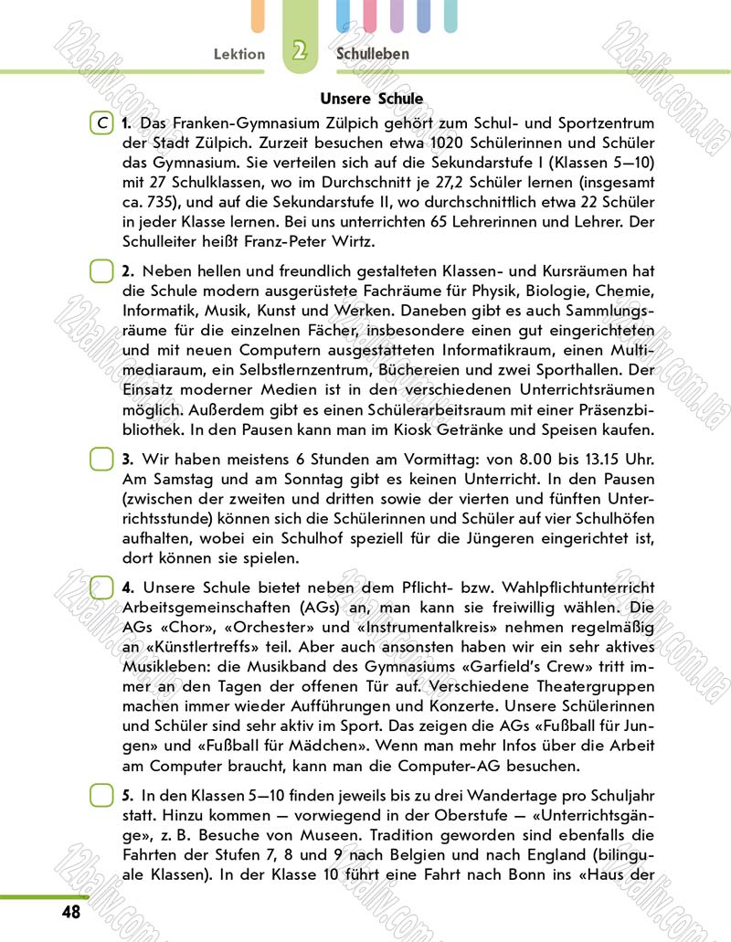 Сторінка 48 - Підручник 10 клас Німецька мова Сотникова 2018 рік (6-й рік навчання)