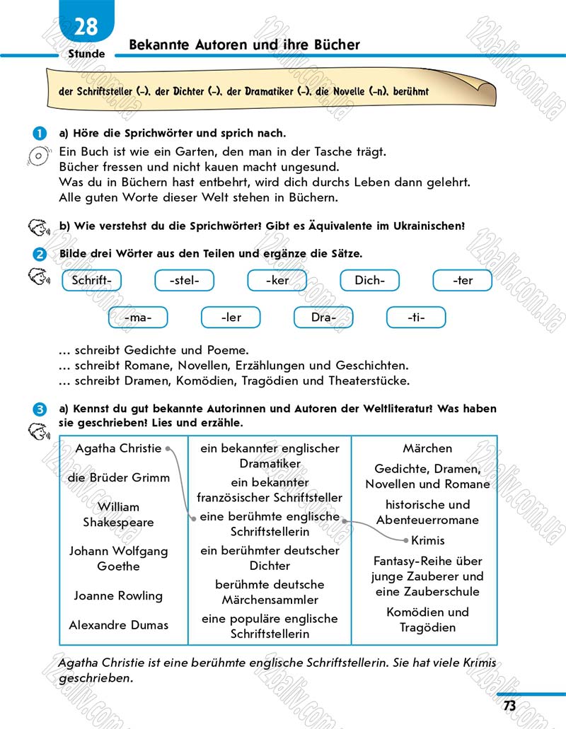 Сторінка 73 - Підручник 10 клас Німецька мова Сотникова 2018 рік (6-й рік навчання)