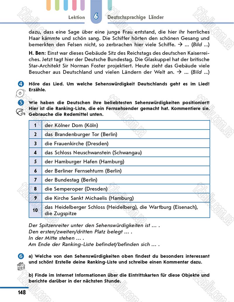 Сторінка 148 - Підручник 10 клас Німецька мова Сотникова 2018 рік (6-й рік навчання)