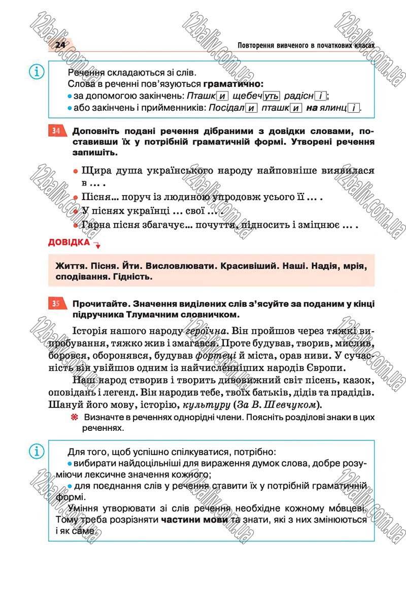 Сторінка 24 - Скачати підручник 5 клас Українська мова Глазова 2018 рік (НОВА ПРОГРАМА)