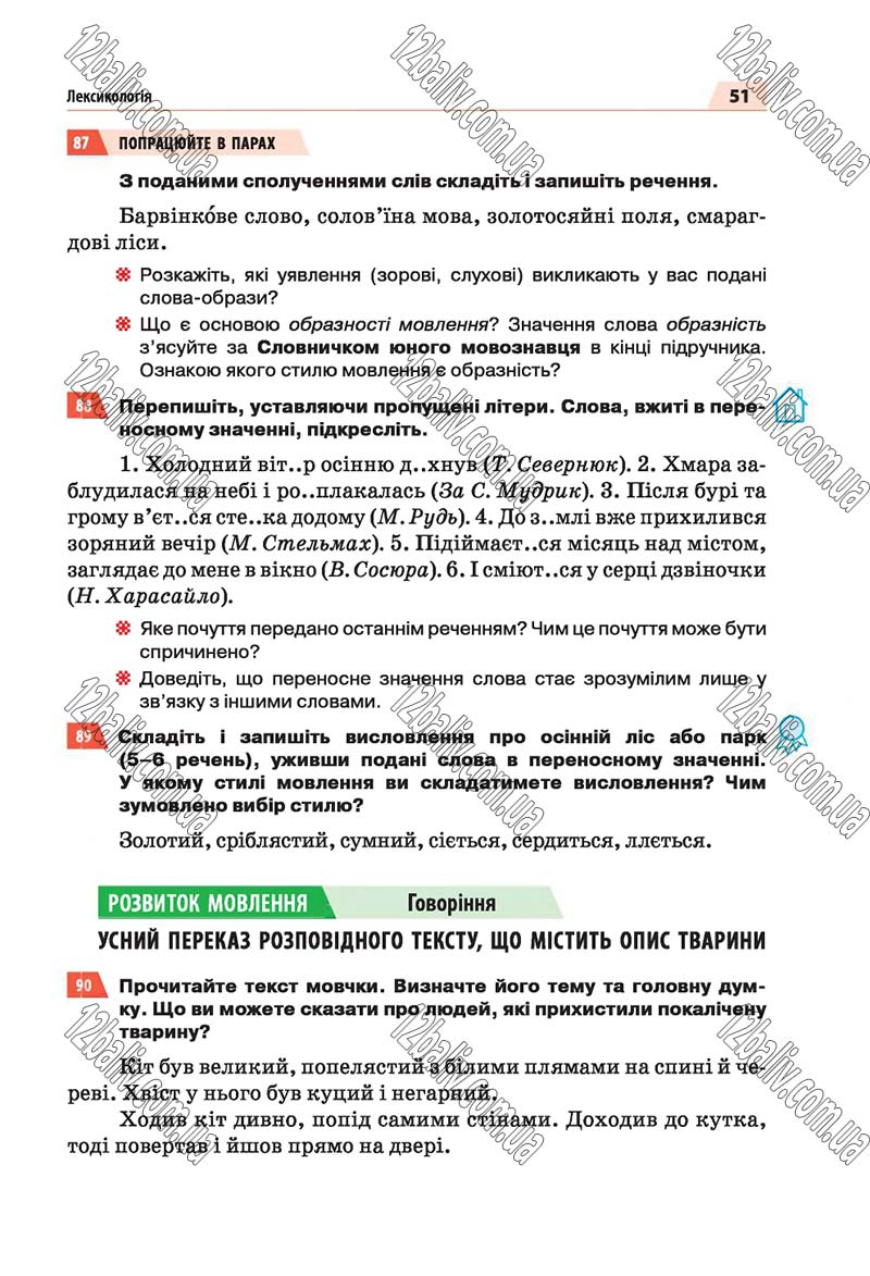 Сторінка 51 - Скачати підручник 5 клас Українська мова Глазова 2018 рік (НОВА ПРОГРАМА)