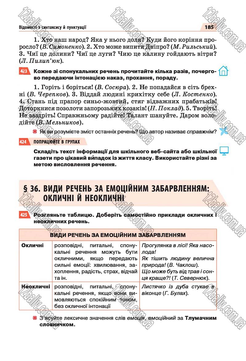 Сторінка 185 - Скачати підручник 5 клас Українська мова Глазова 2018 рік (НОВА ПРОГРАМА)