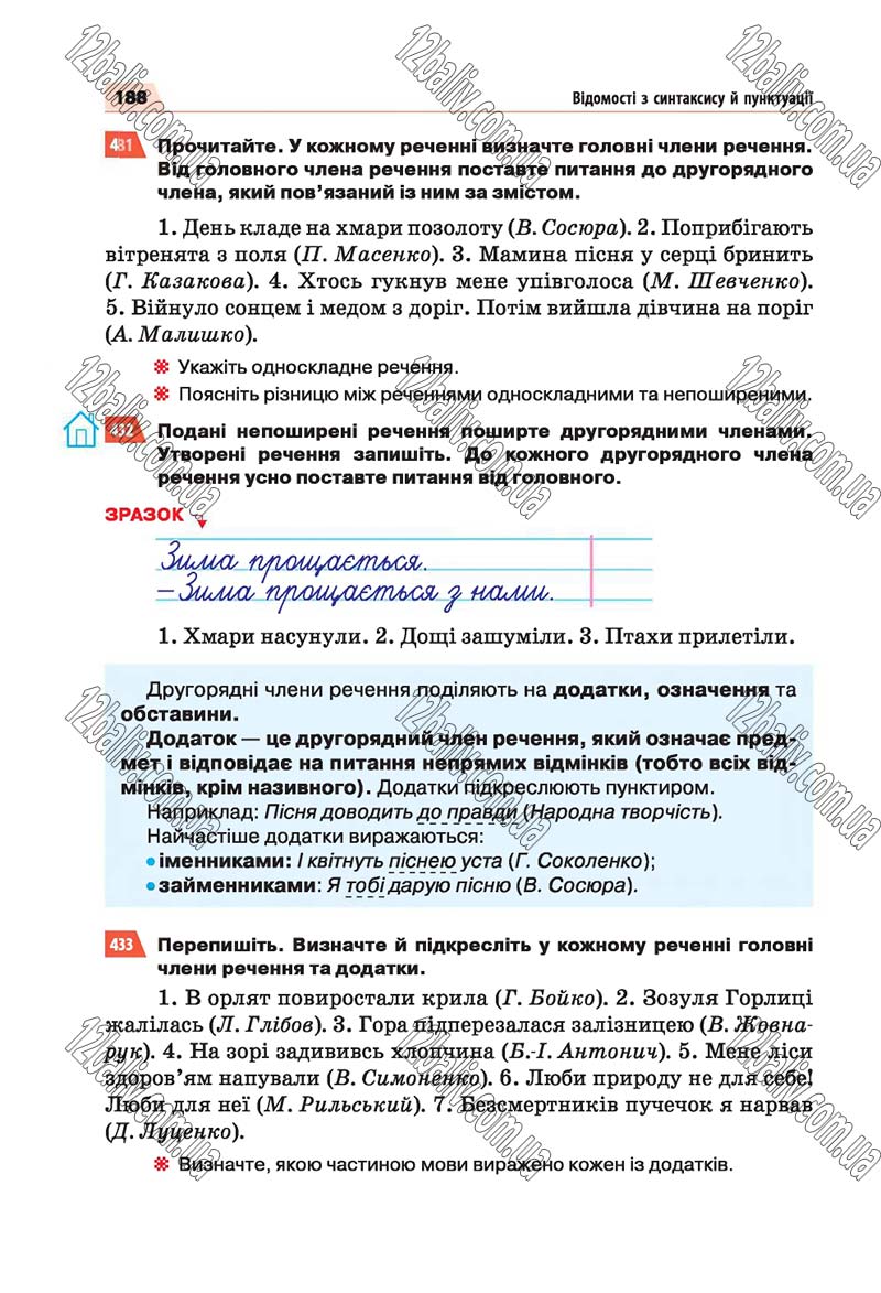 Сторінка 188 - Скачати підручник 5 клас Українська мова Глазова 2018 рік (НОВА ПРОГРАМА)