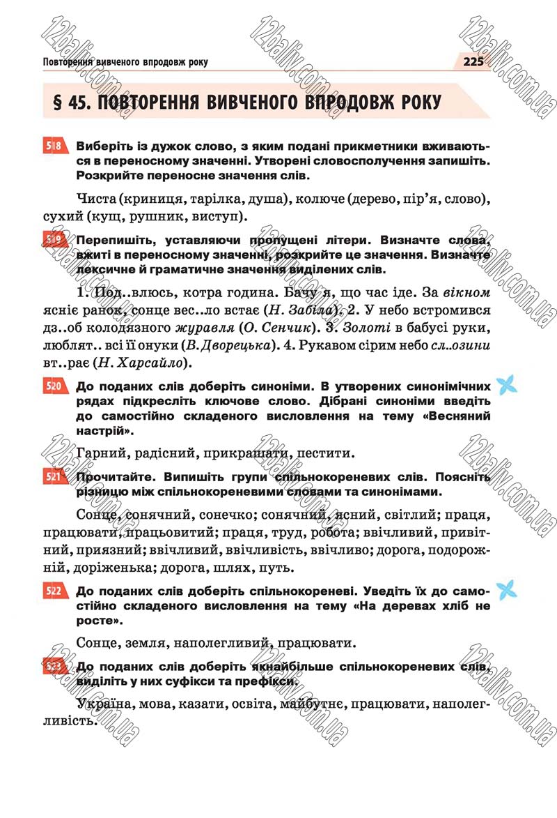 Сторінка 225 - Скачати підручник 5 клас Українська мова Глазова 2018 рік (НОВА ПРОГРАМА)