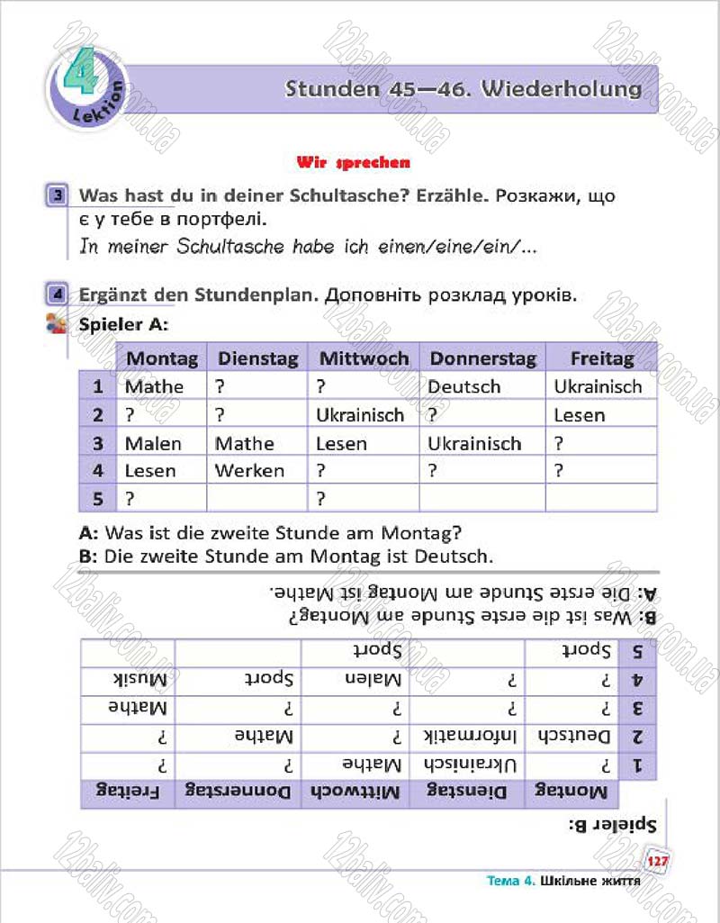 Сторінка 127 - Підручник Німецька мова 4 клас С.І. Сотникова, Г.В. Гоголєва 2015
