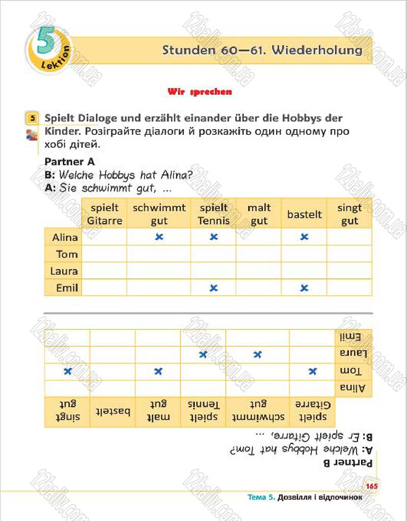 Сторінка 165 - Підручник Німецька мова 4 клас С.І. Сотникова, Г.В. Гоголєва 2015
