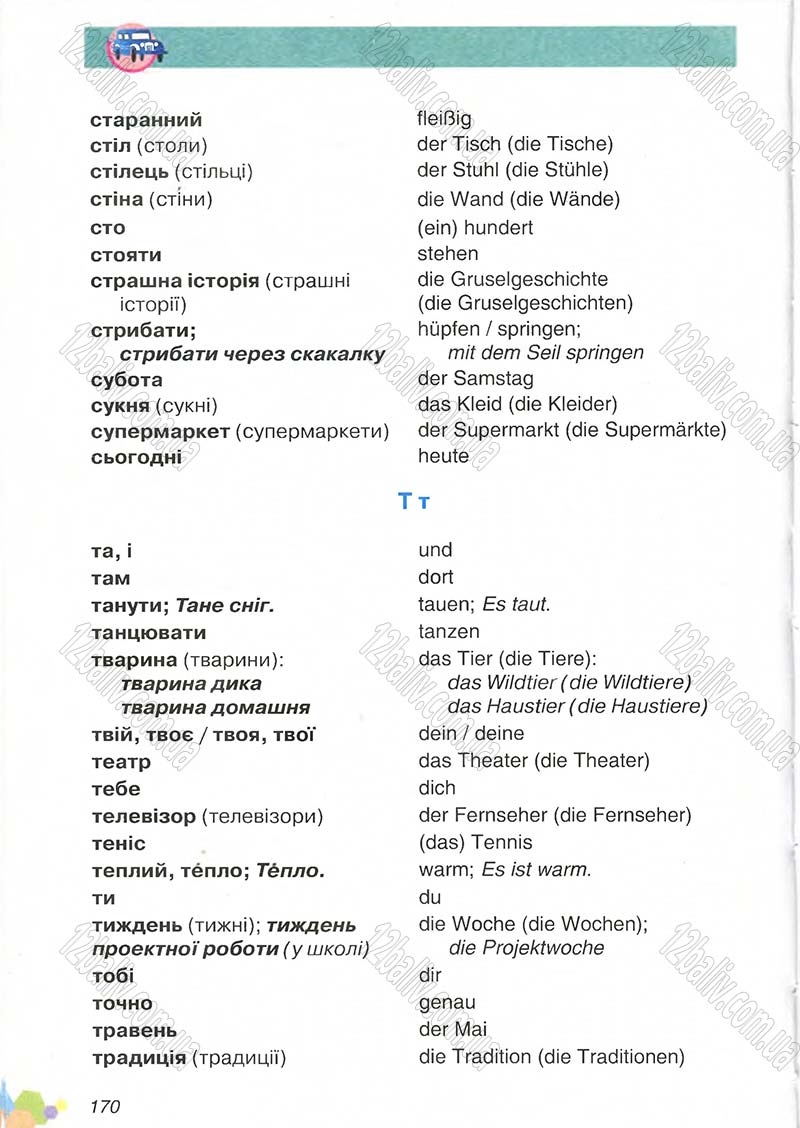 Сторінка 170 - Підручник Німецька мова 4 клас Л.В. Горбач, Л.П. Савченко 2015