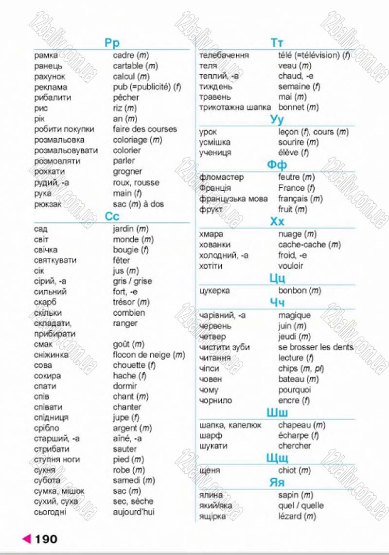 Сторінка 190 - Підручник Французька мова 4 клас Н.П. Чумак, Т.В. Кривошеєва 2015