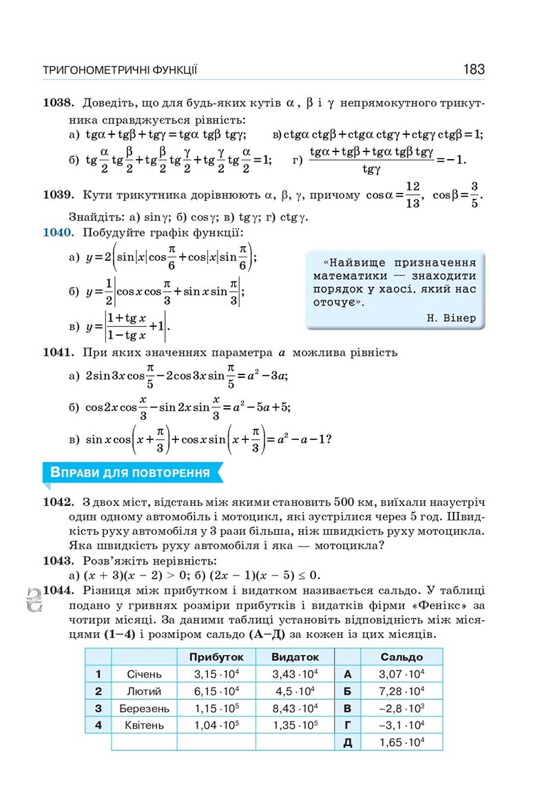 Сторінка 183 - Підручник Алгебра 10 клас Г. П. Бевз, В. Г. Бевз, Н. Г. Владімірова 2018 - Профільний рівень