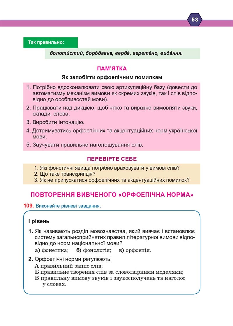 Сторінка 53 - Підручник Українська мова 10 клас Н. М. Тушніцка, М. Б. Пилип 2018