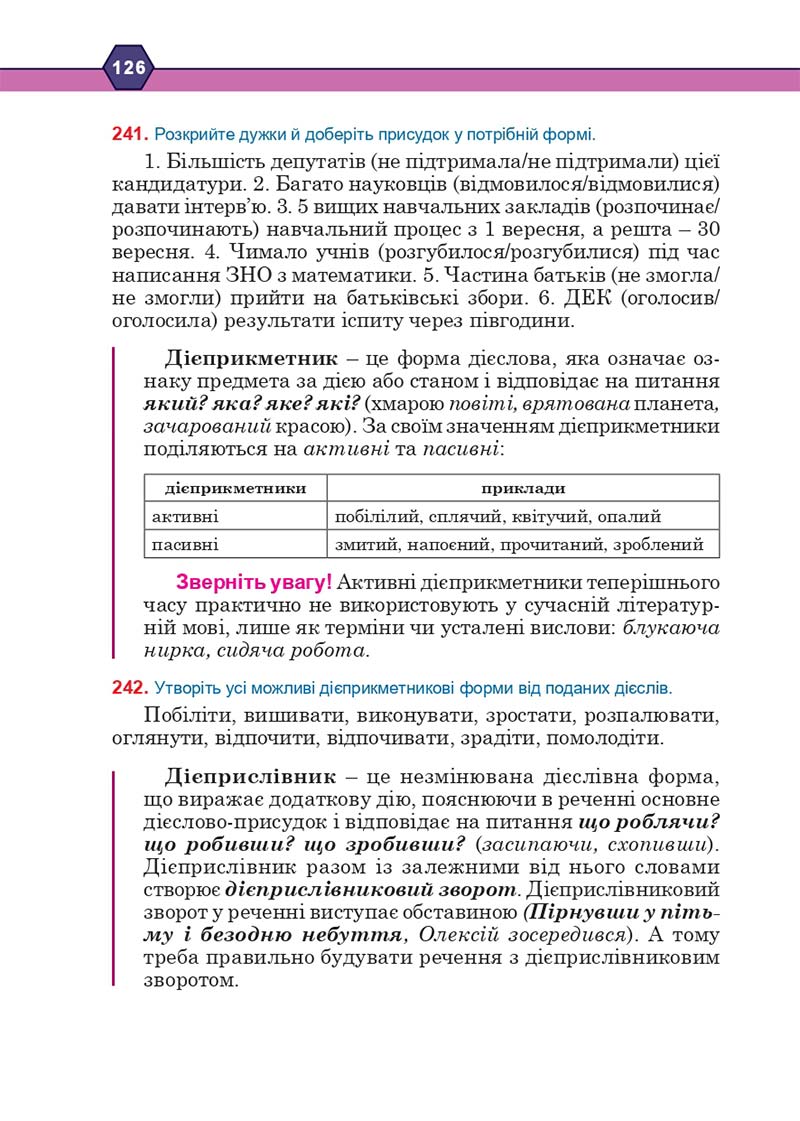 Сторінка 126 - Підручник Українська мова 10 клас Н. М. Тушніцка, М. Б. Пилип 2018