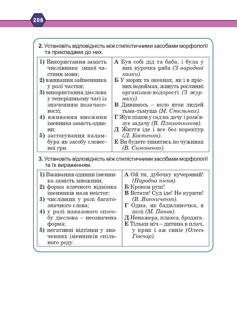 Сторінка 208 - Підручник Українська мова 10 клас Н. М. Тушніцка, М. Б. Пилип 2018