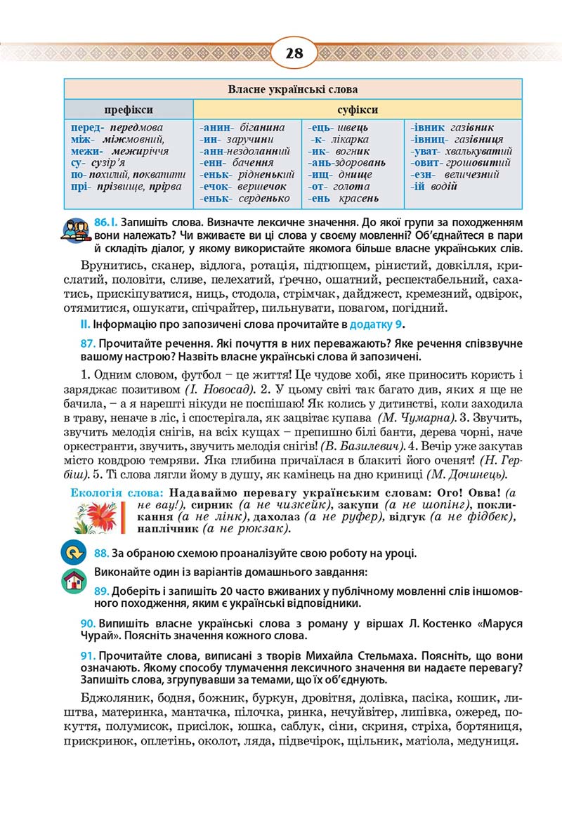 Сторінка 28 - Підручник Українська мова 10 клас Н. Б. Голуб, В. І. Новосьолова 2018