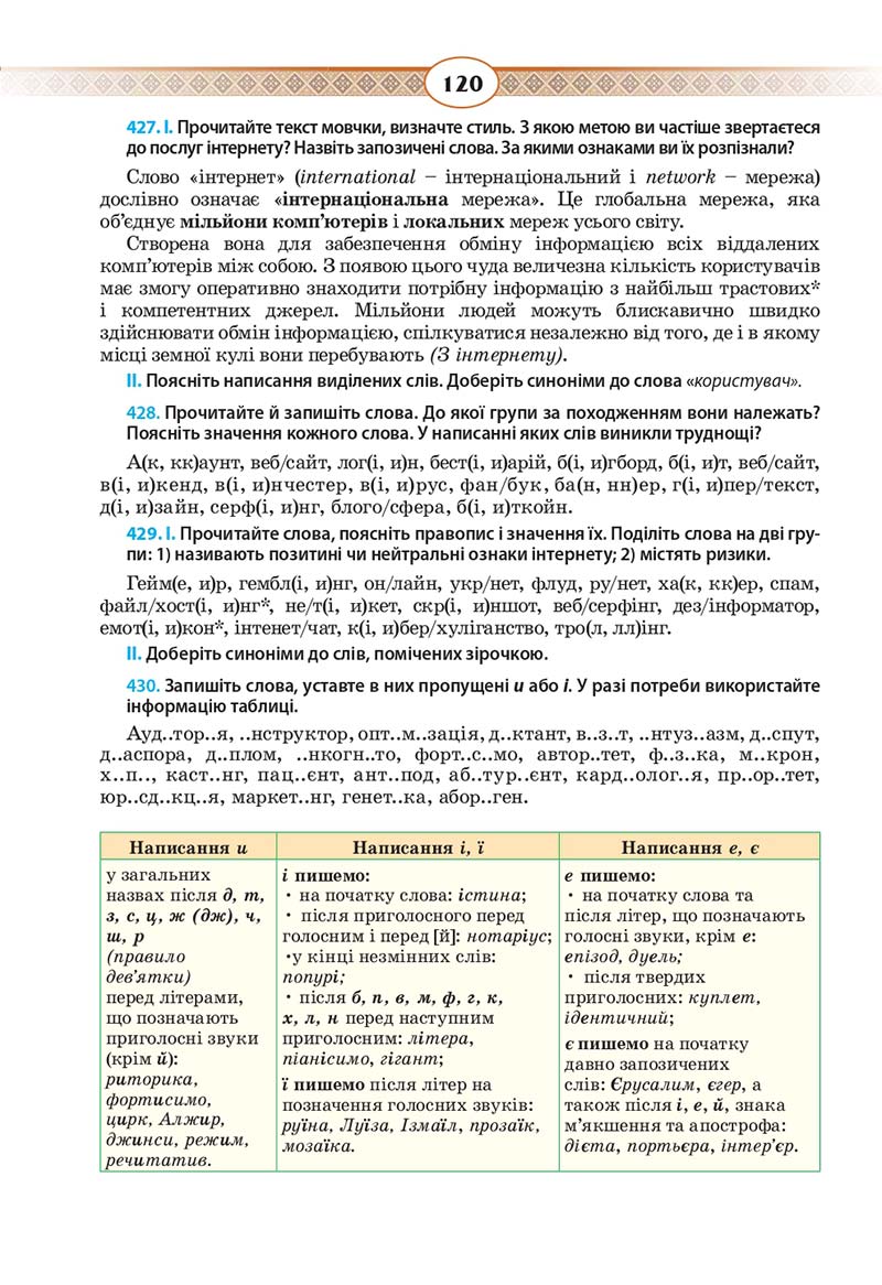 Сторінка 120 - Підручник Українська мова 10 клас Н. Б. Голуб, В. І. Новосьолова 2018
