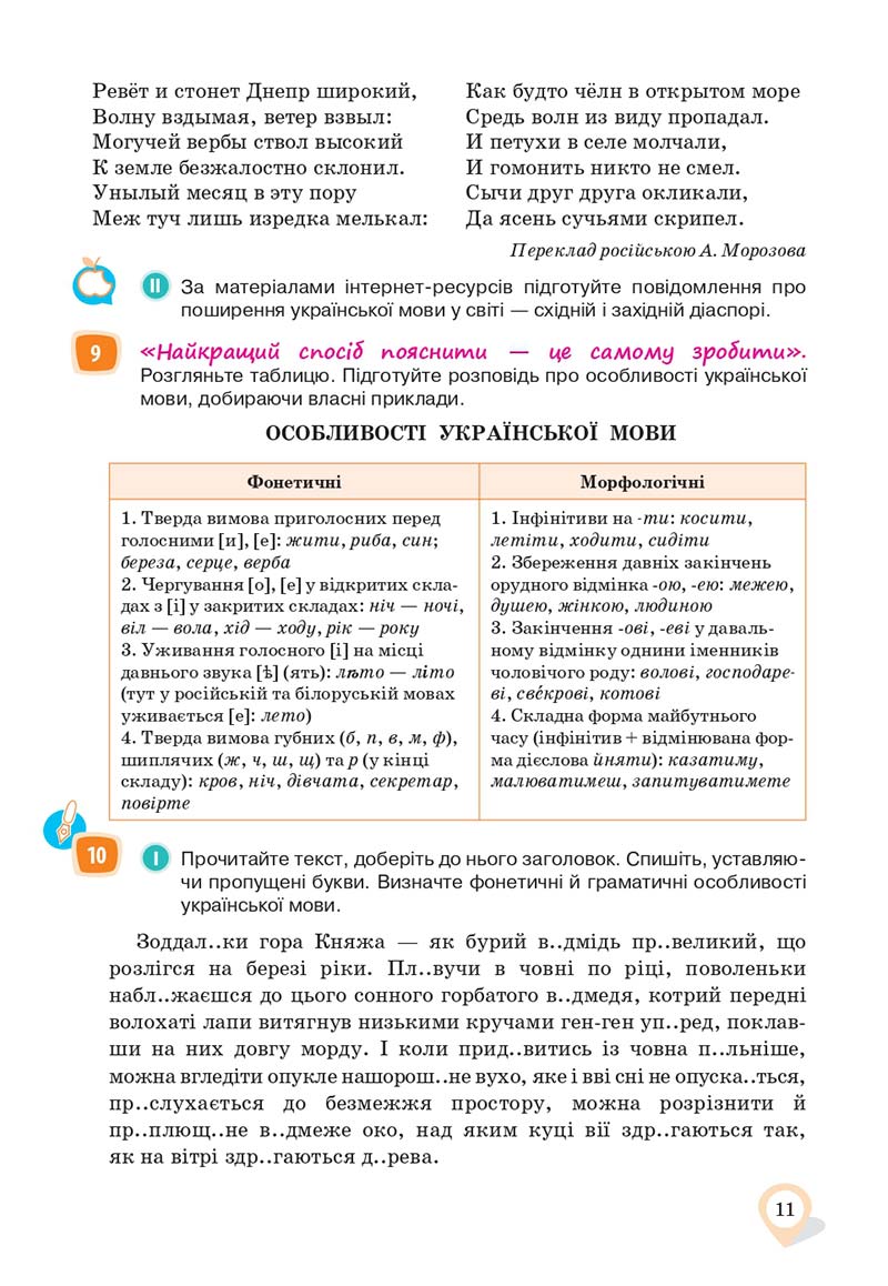 Сторінка 11 - Підручник Українська мова 10 клас А. А. Ворон, В. А. Солопенко 2018