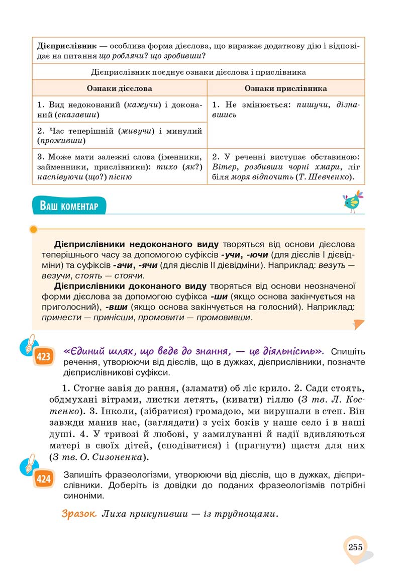 Сторінка 255 - Підручник Українська мова 10 клас А. А. Ворон, В. А. Солопенко 2018