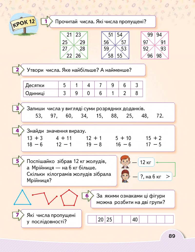 Сторінка 89 - Підручник Математика 1 клас В. Г. Бевз, Д. В. Васильєва 2018