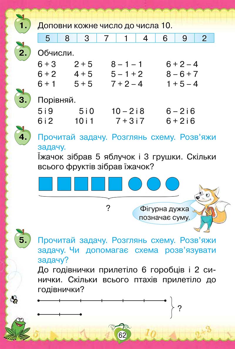 Сторінка 62 - Підручник Математика 1 клас Н. П. Листопад 2018