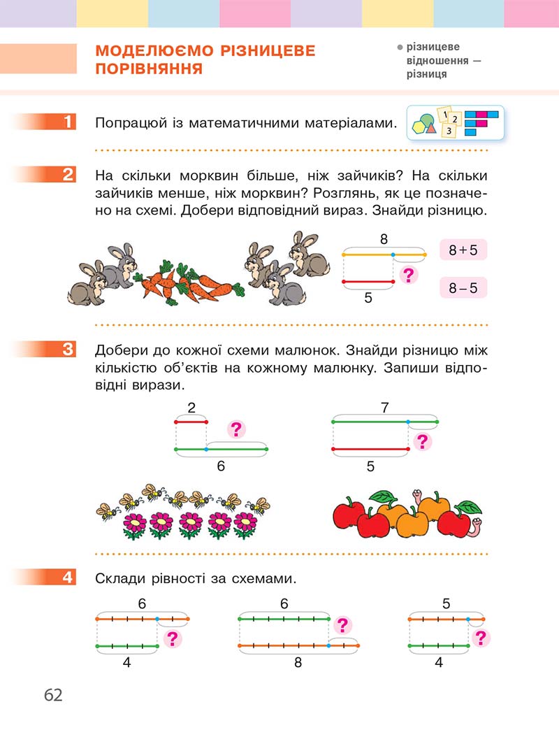 Сторінка 62 - Підручник Математика 1 клас С. О. Скворцова, О. В. Онопрієнко 2018