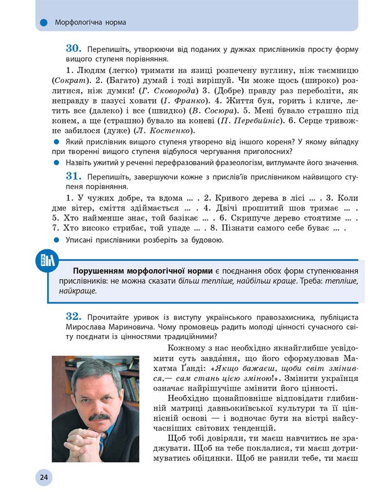 Сторінка 24 - Підручник Українська мова 11 клас О. П. Глазова 2019