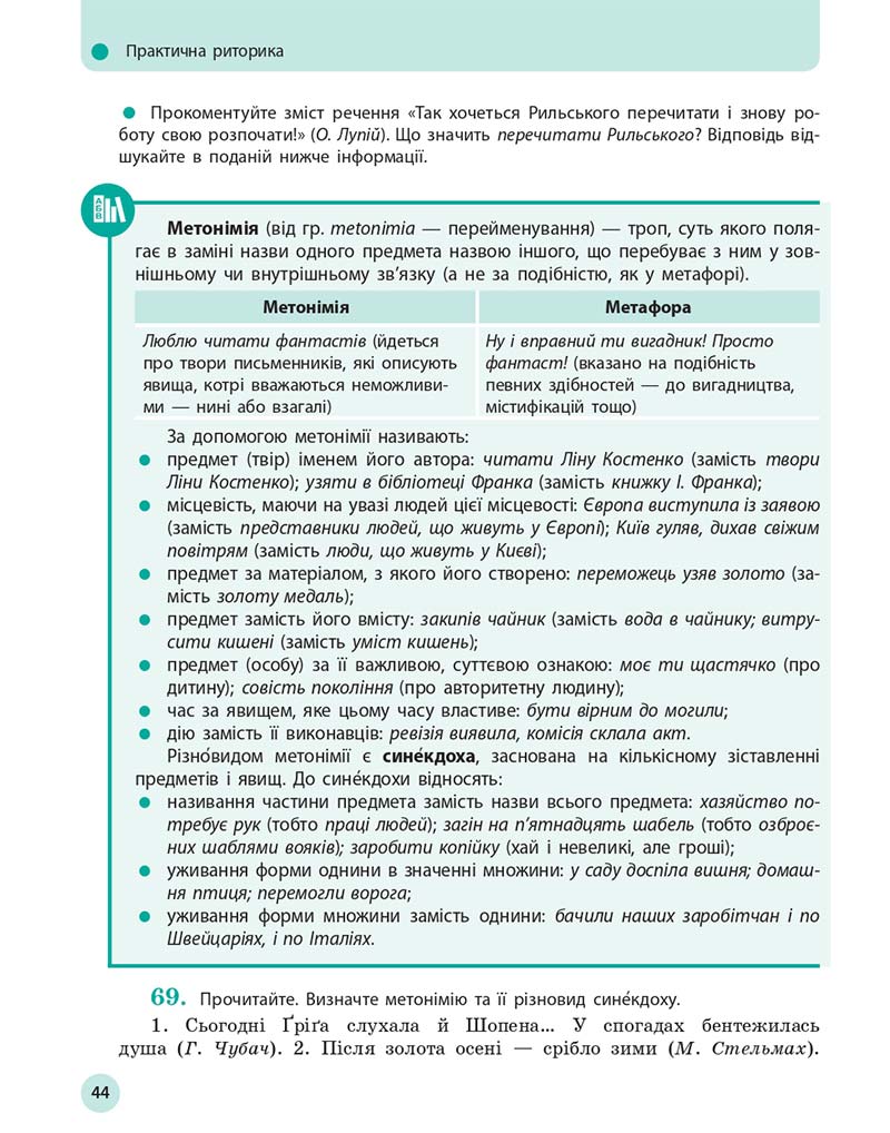 Сторінка 44 - Підручник Українська мова 11 клас О. П. Глазова 2019