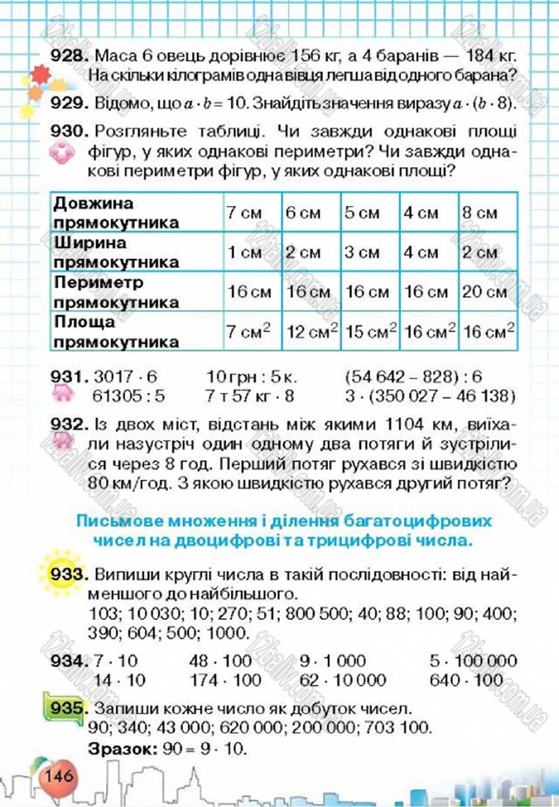 Сторінка 146 - Підручник Математика 4 клас Л.В. Оляницька 2015