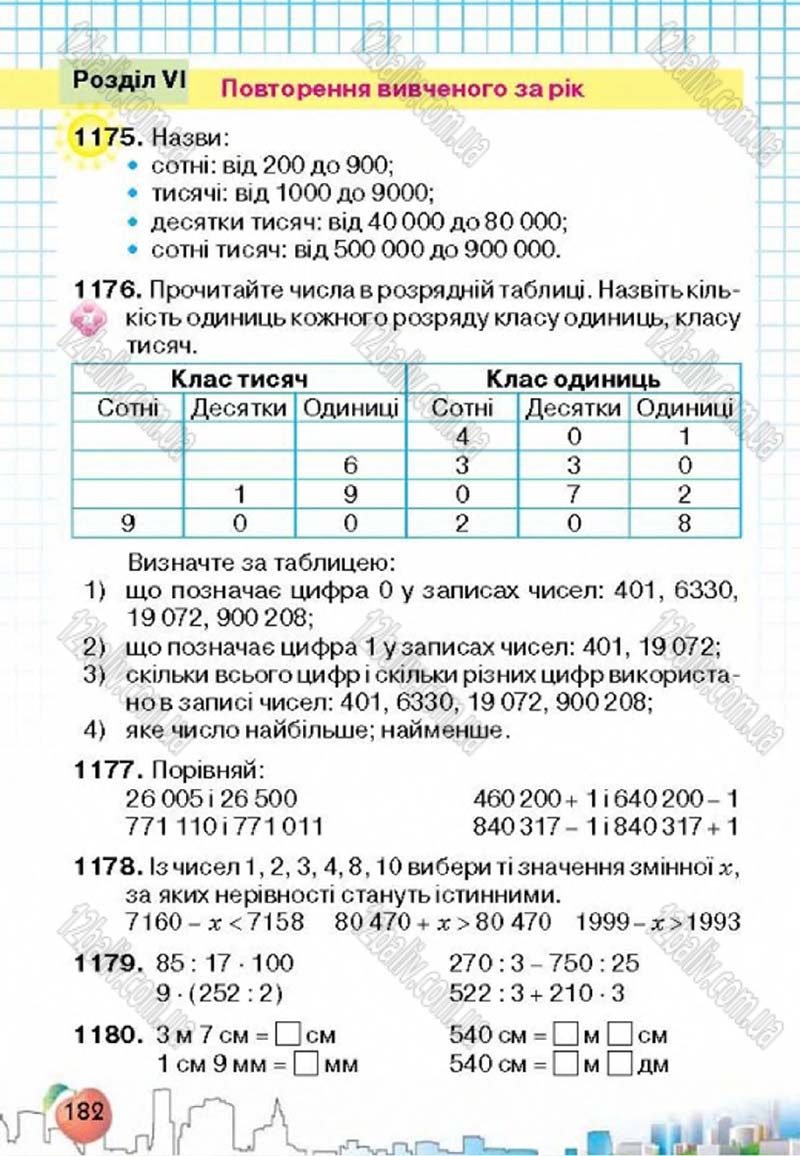 Сторінка 182 - Підручник Математика 4 клас Л.В. Оляницька 2015