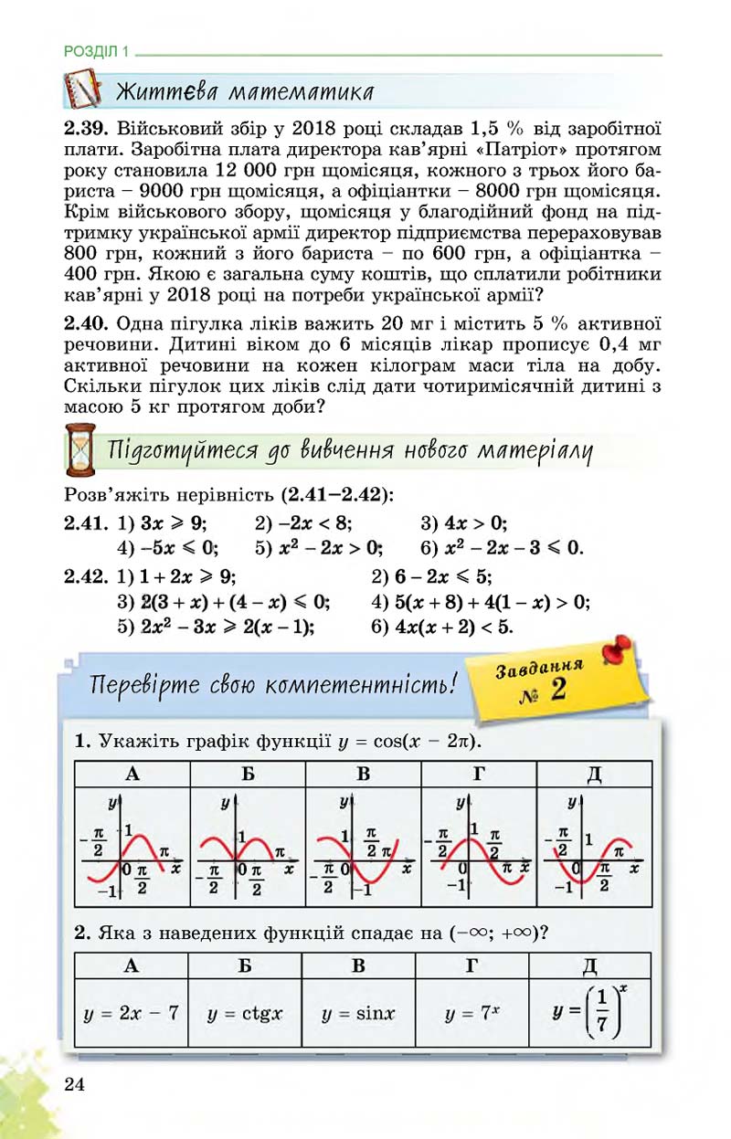 Сторінка 24 - Підручник Математика 11 клас О. С. Істер 2019