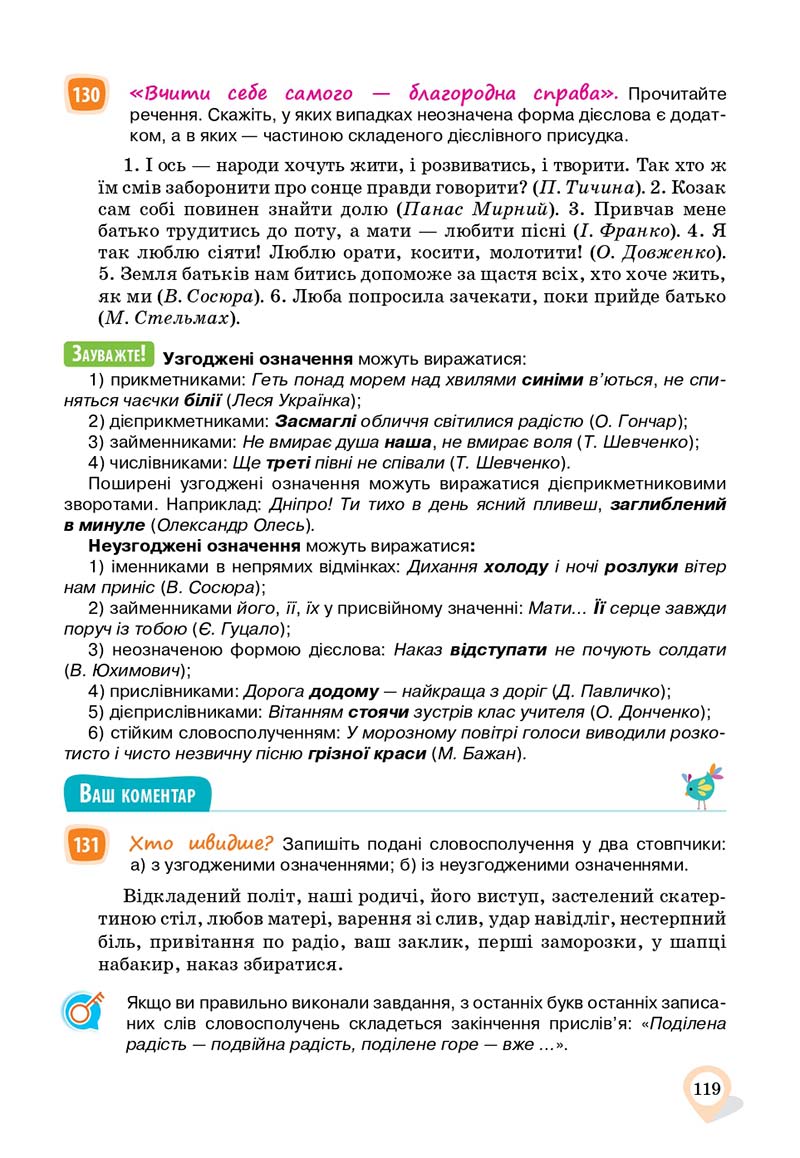 Сторінка 119 - Підручник Українська мова 11 клас А. А. Ворон, В. А. Солопенко 2019