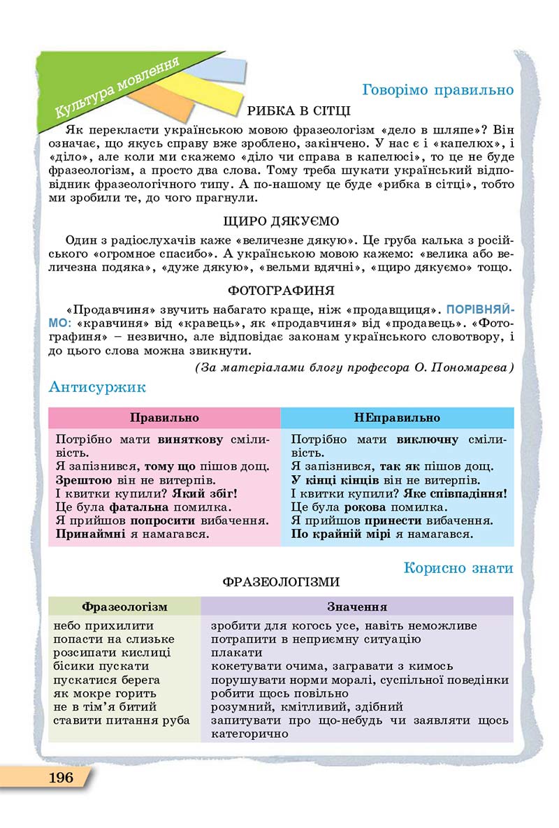 Сторінка 196 - Підручник Українська мова 11 клас О. В. Заболотний, В. В. Заболотний 2019