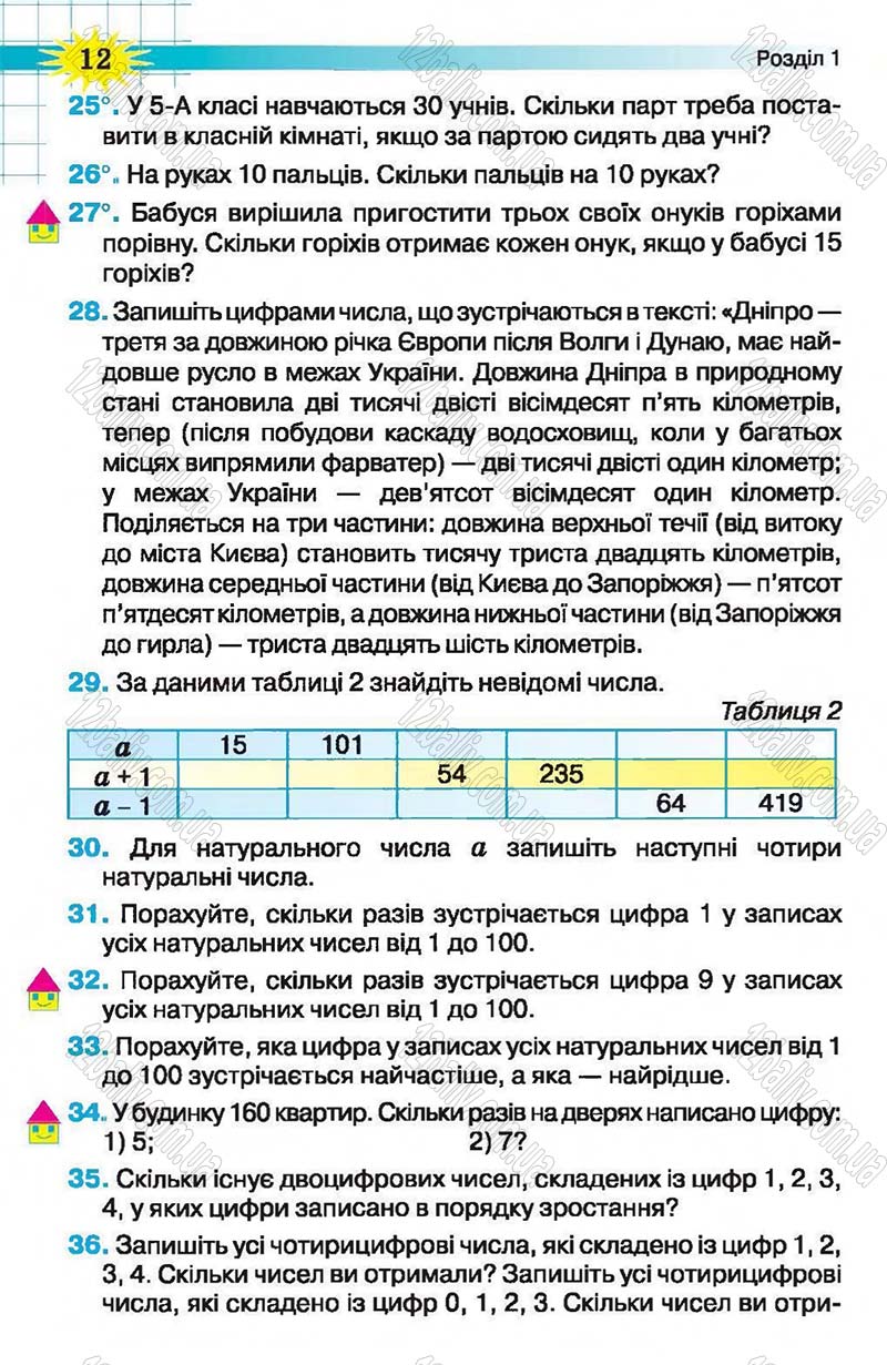 Сторінка 12 - Підручник Математика 5 клас Н.А. Тарасенкова, І.М. Богатирьова, О.П. Бочко, О.М. Коломієць, З.О. Сердюк 2013