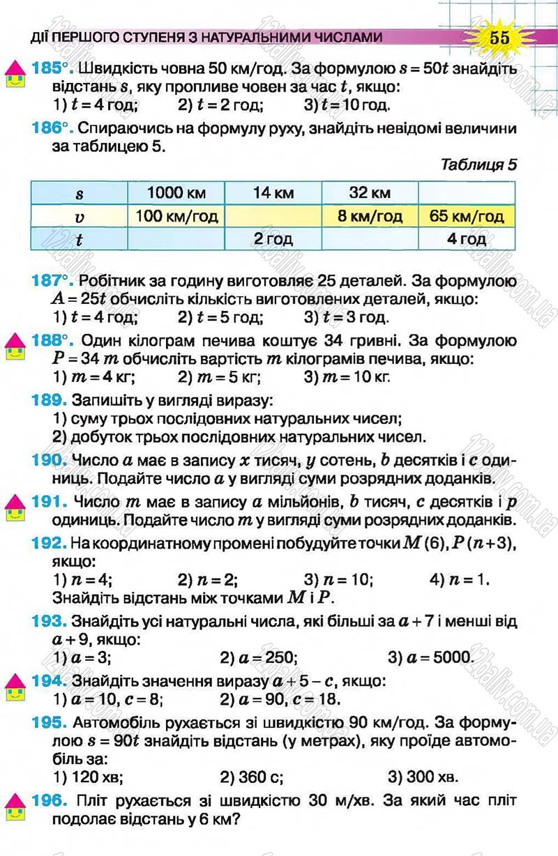 Сторінка 55 - Підручник Математика 5 клас Н.А. Тарасенкова, І.М. Богатирьова, О.П. Бочко, О.М. Коломієць, З.О. Сердюк 2013