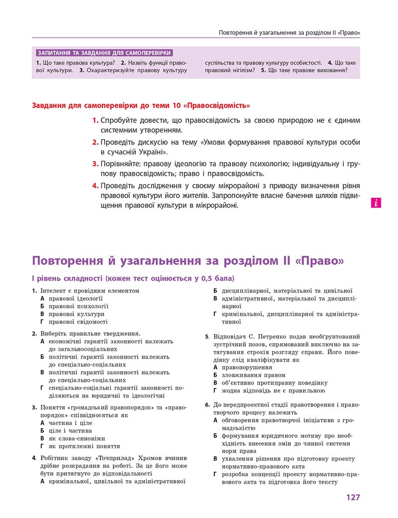 Сторінка 127 - Підручник Правознавство 10 клас О. М. Лук'янчиков, Д. О. Новіков, К. Ю. Карелов 2018 - Профільний рівень
