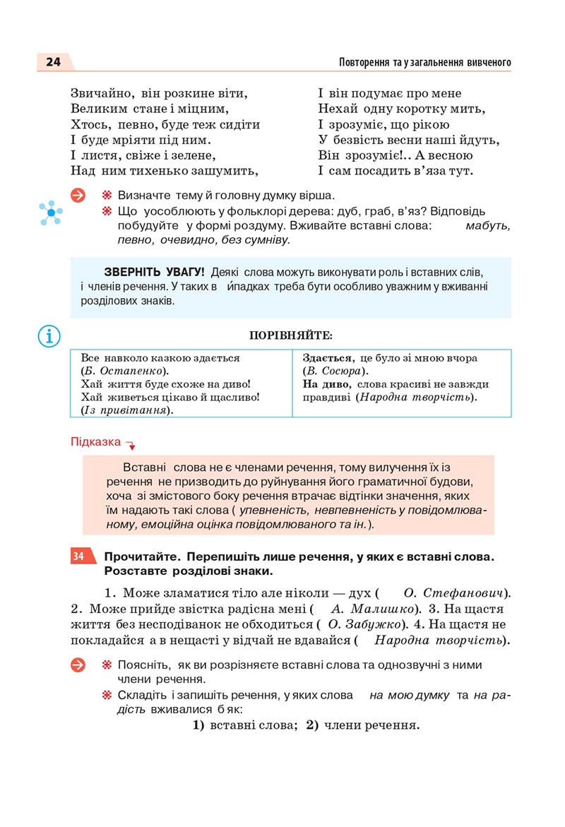 Сторінка 24 - Підручник Українська мова 7 класс О.П. Глазова 2020