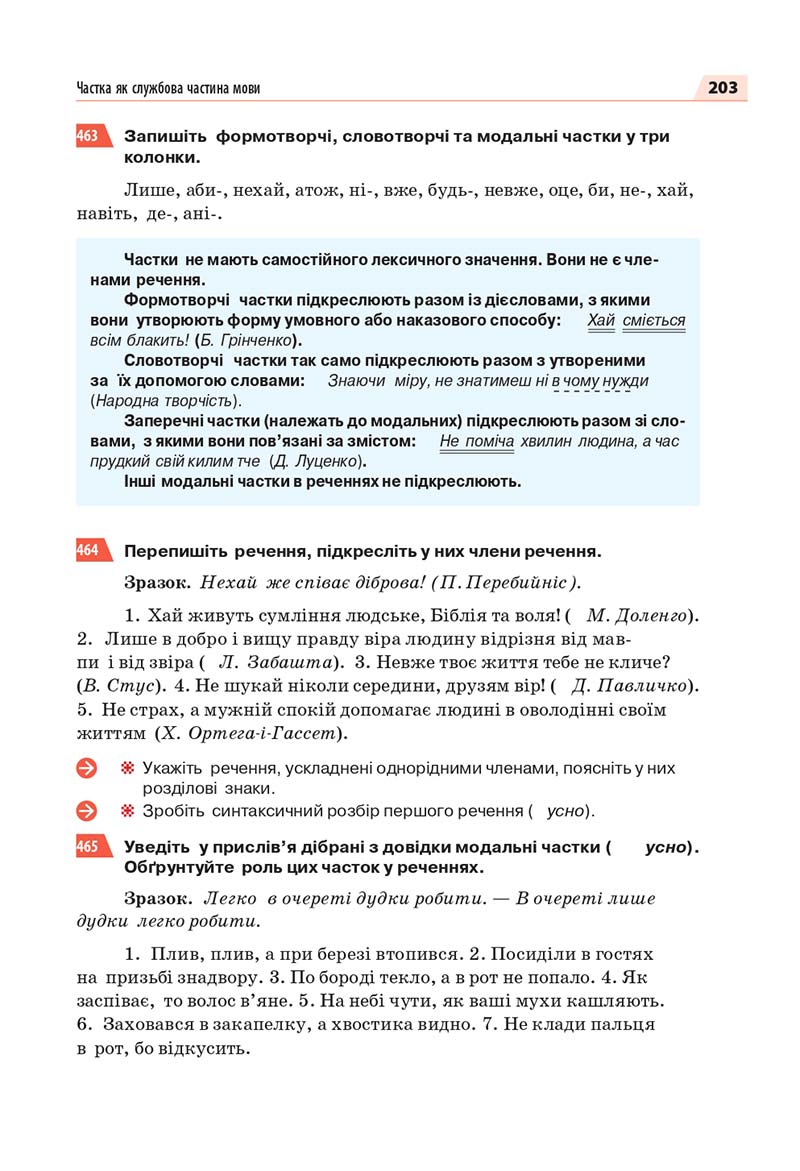 Сторінка 203 - Підручник Українська мова 7 класс О.П. Глазова 2020