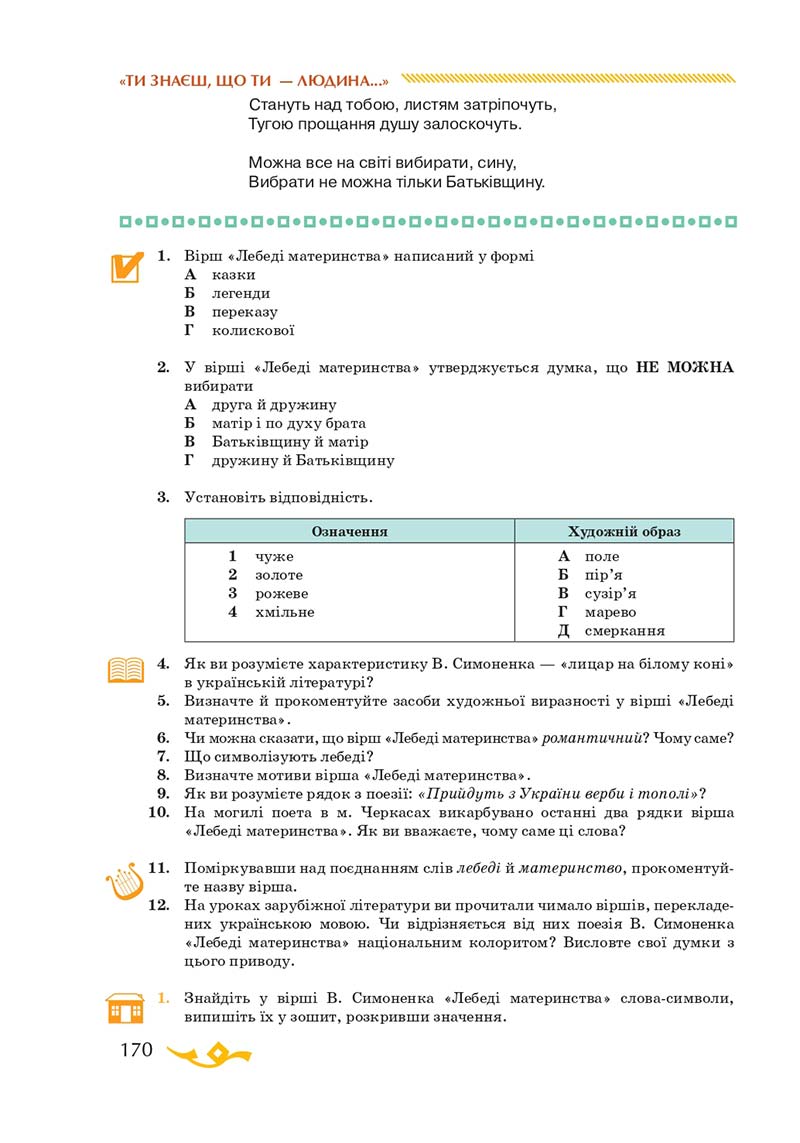 Сторінка 170 - Підручник Українська література 7 клас О.М. Авраменко 2020