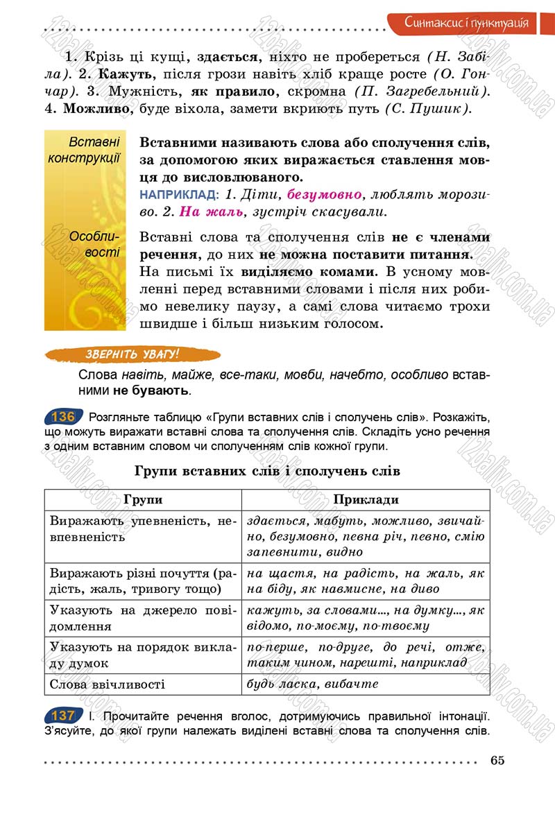 Сторінка 65 - Підручник Українська мова 5 клас О.В. Заболотний 2013