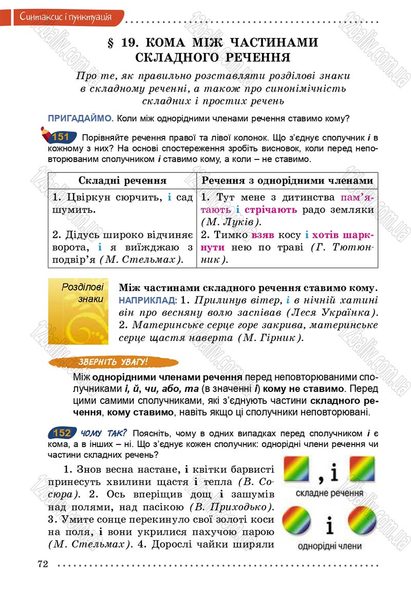 Сторінка 72 - Підручник Українська мова 5 клас О.В. Заболотний 2013