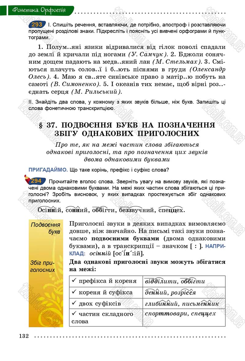 Сторінка 132 - Підручник Українська мова 5 клас О.В. Заболотний 2013