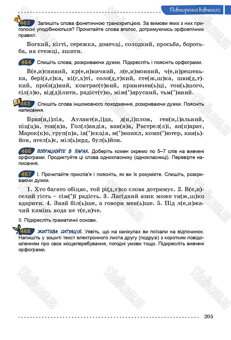 Сторінка 205 - Підручник Українська мова 5 клас О.В. Заболотний 2013