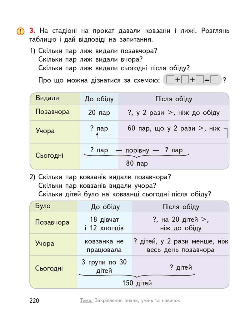 Сторінка 220 - Підручник ГДЗ Математика 3 клас Гісь, Філяк 2020 Частина 1