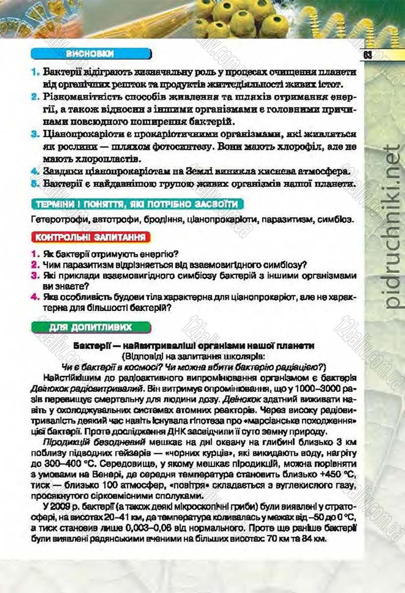 Сторінка 63 - Підручник Біологія 6 клас Костіков 2014 - скачати онлайн