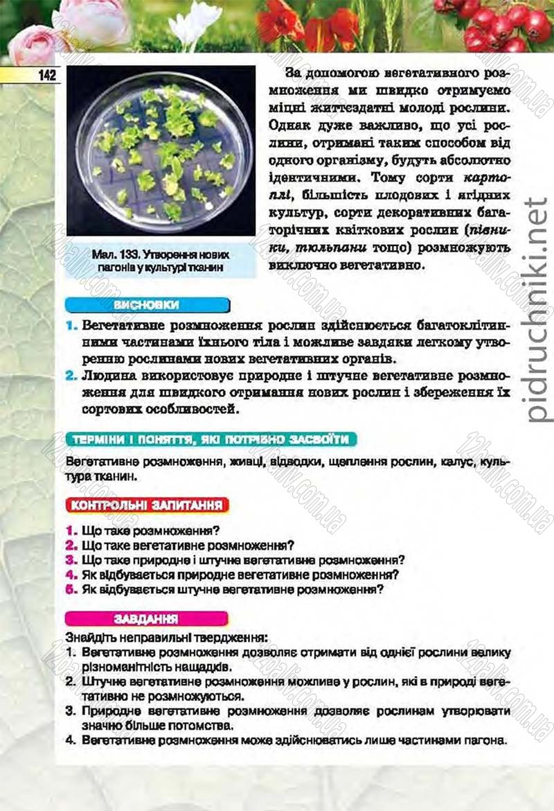 Сторінка 142 - Підручник Біологія 6 клас Костіков 2014 - скачати онлайн