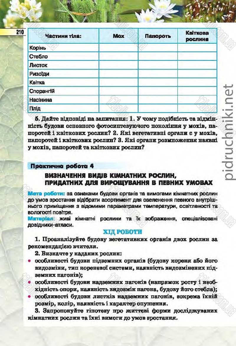 Сторінка 210 - Підручник Біологія 6 клас Костіков 2014 - скачати онлайн
