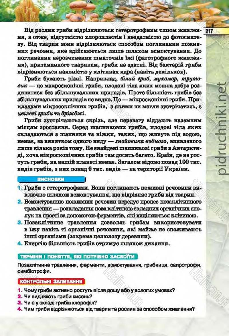 Сторінка 217 - Підручник Біологія 6 клас Костіков 2014 - скачати онлайн