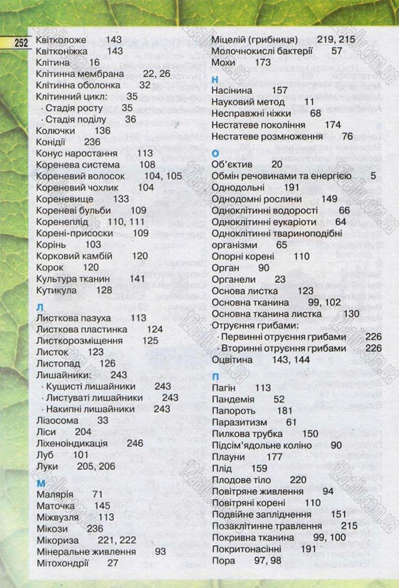 Сторінка 252 - Підручник Біологія 6 клас Костіков 2014 - скачати онлайн