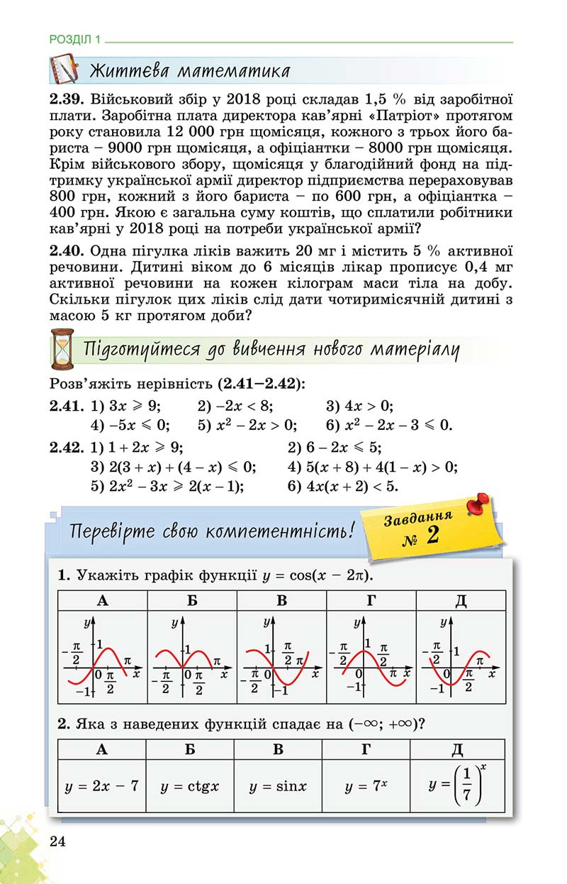 Сторінка 24 - Підручник Математика 11 клас О. С. Істер 2019