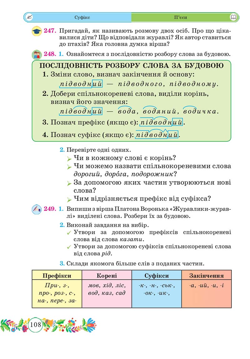 Сторінка 108 - Підручник Українська мова 3 клас Г. Сапун 2020 Частина 1