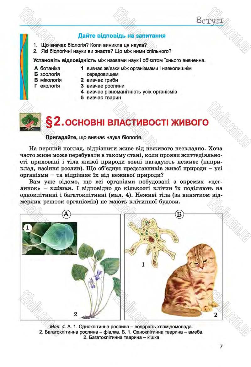 Сторінка 7 - Підручник Біологія 6 клас Л.І. Остапченко, П.Г. Балан, Н.Ю. Матяш 2014