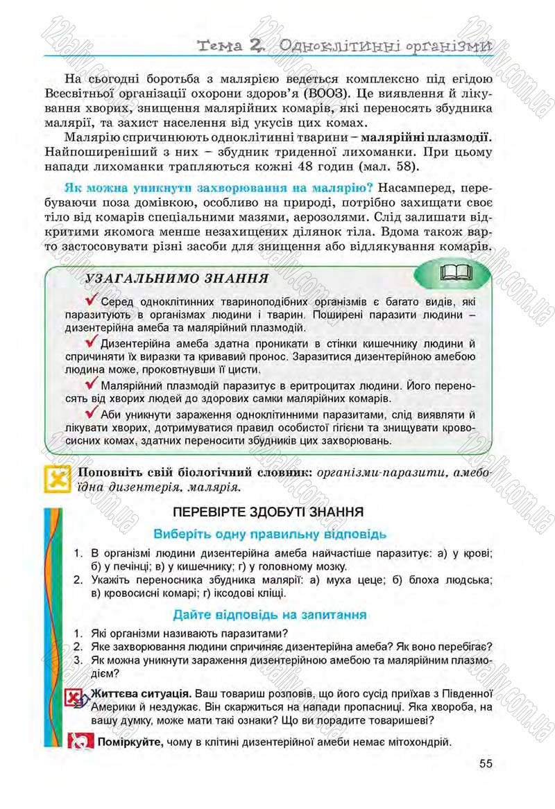 Сторінка 55 - Підручник Біологія 6 клас Л.І. Остапченко, П.Г. Балан, Н.Ю. Матяш 2014